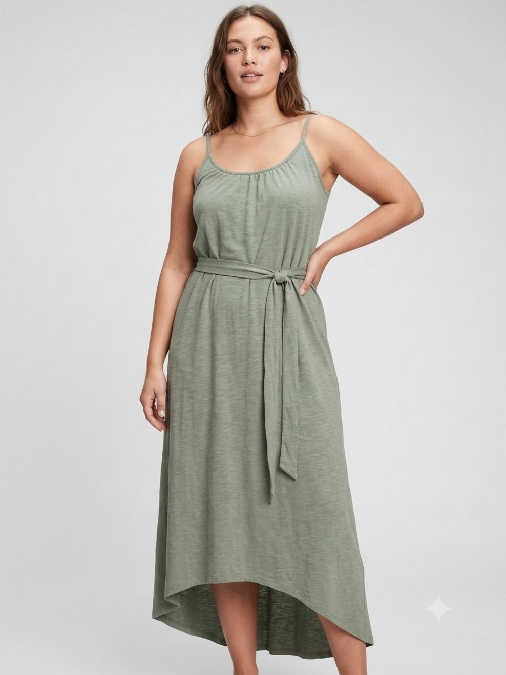 GAP Olive Sage Maxi Dress with Removable Sash XL